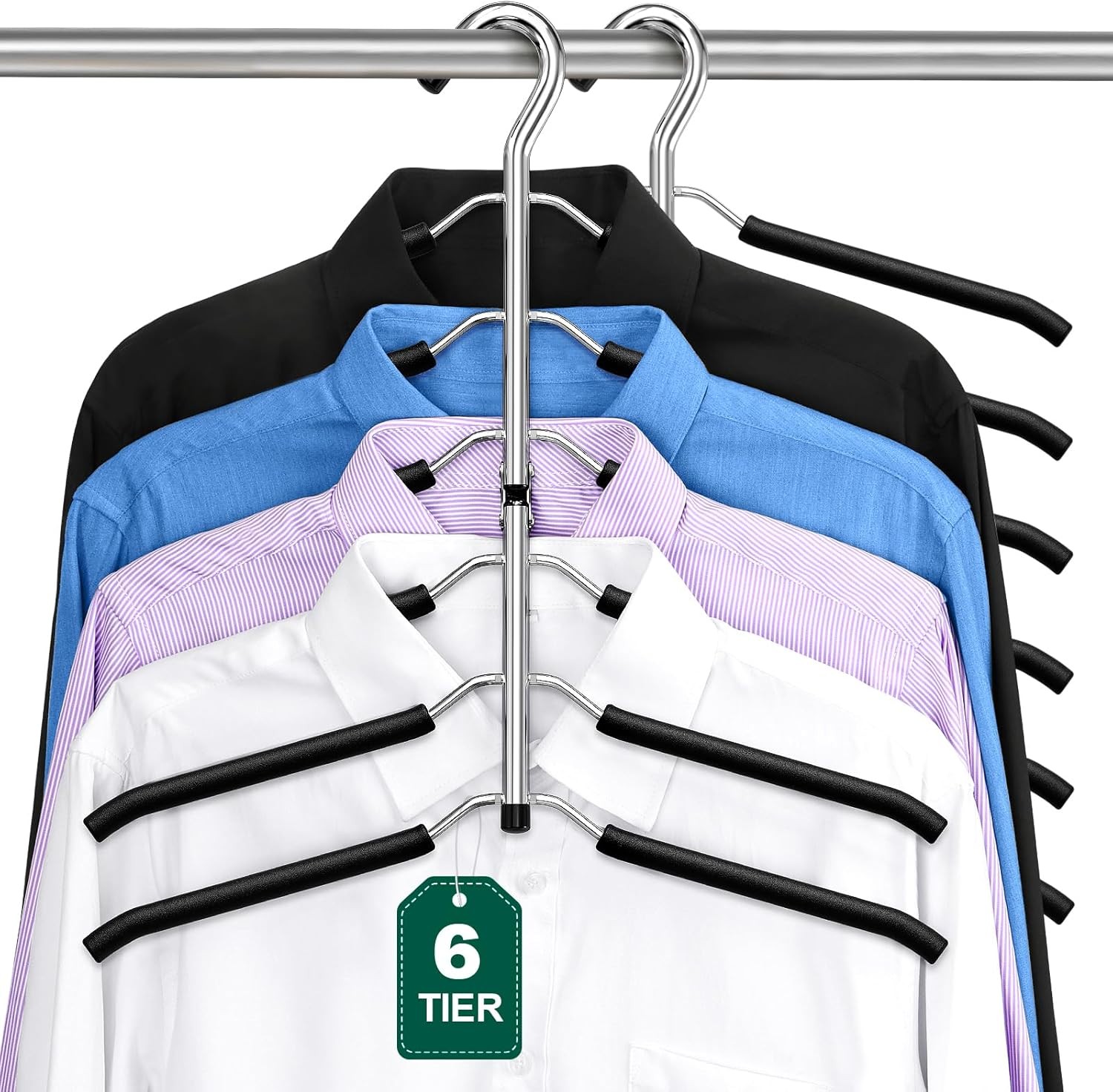 DOIOWN Clothes Hangers Space Saving: 6 Tier Coat Hanger Space Saving Hangers Non