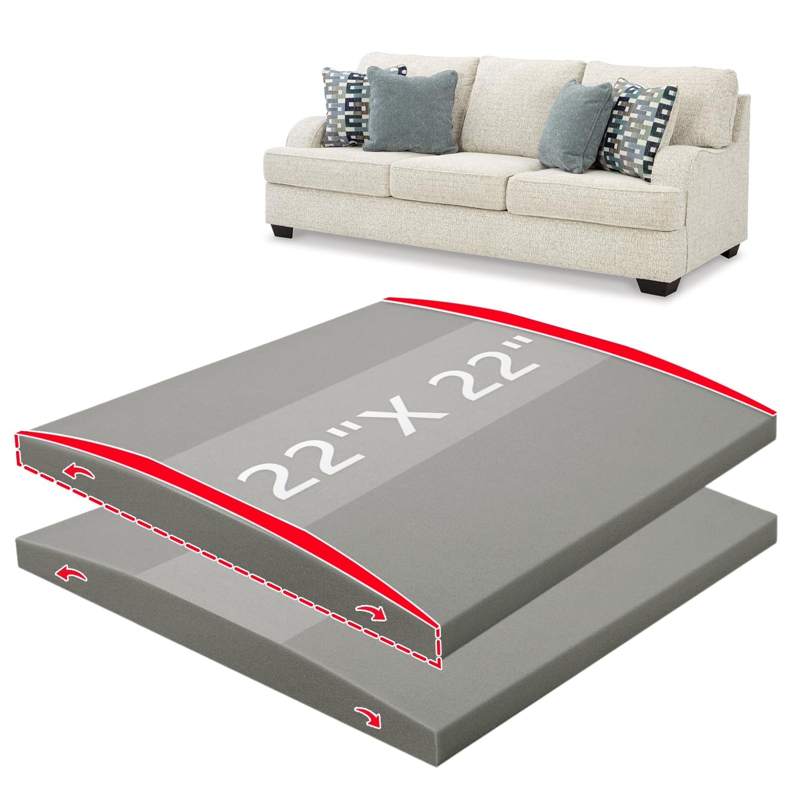Couch Cushion Support 2 PCS 22X22X2.4 Inch High Density Foam Sagging Repair