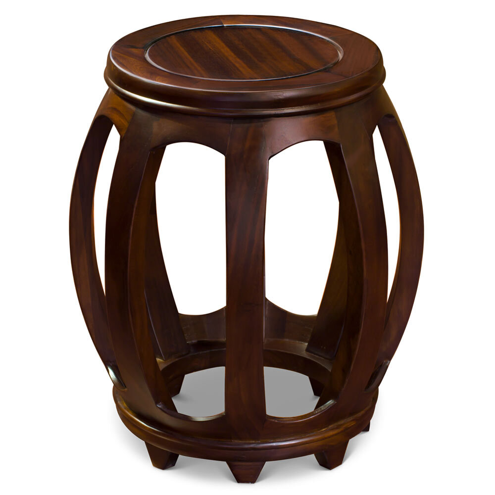 US Seller - Mahogany Finish Elmwood Palace Oriental Drum Stool