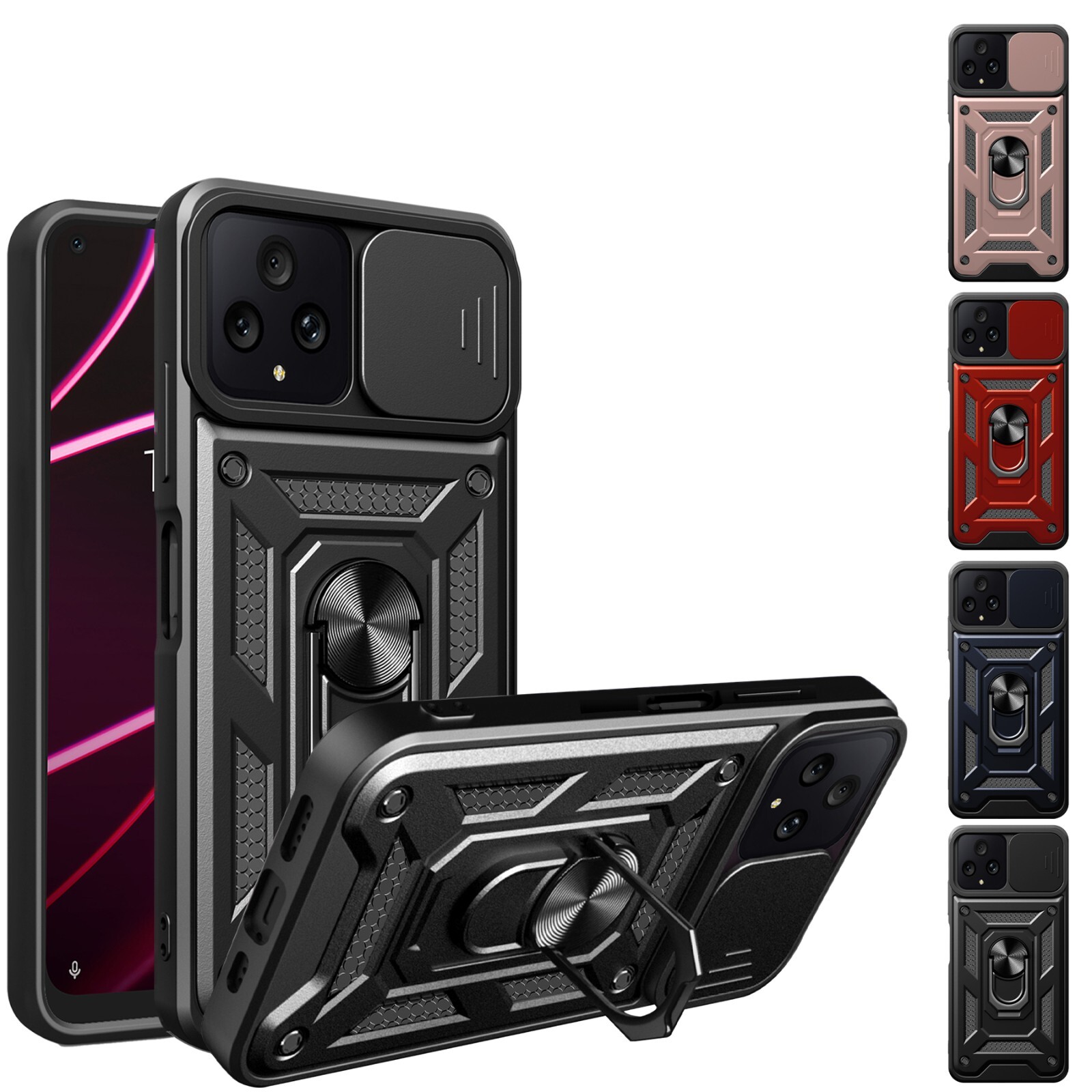 for T-Mobile REVVL 6 6X 6 Pro 6X Pro with Slide Camera Cover Ring Holder Case