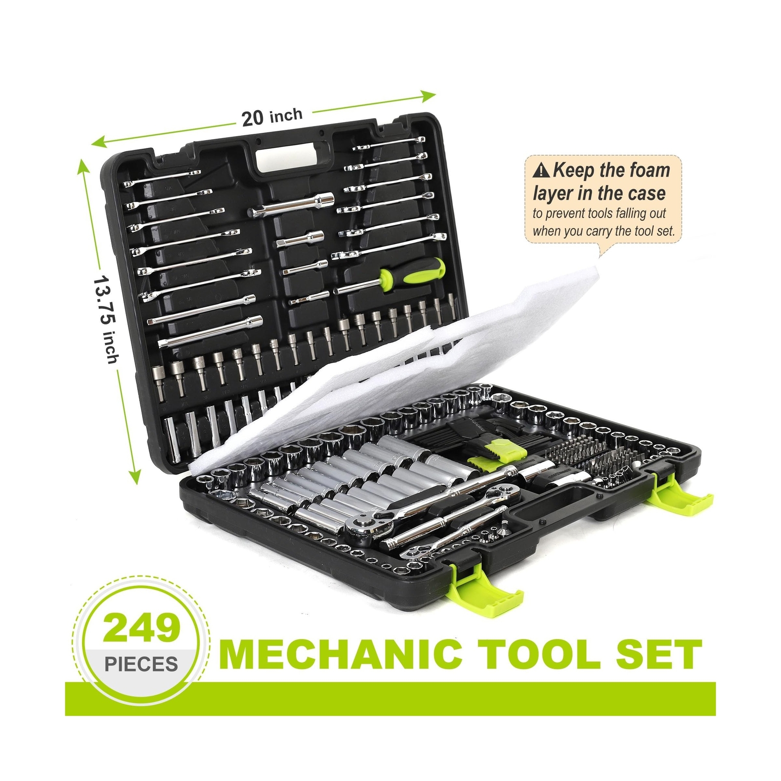 FASTPRO 249-Piece Mechanics Tool Set, SAE & Metric Socket Set, Include 1/2", ...