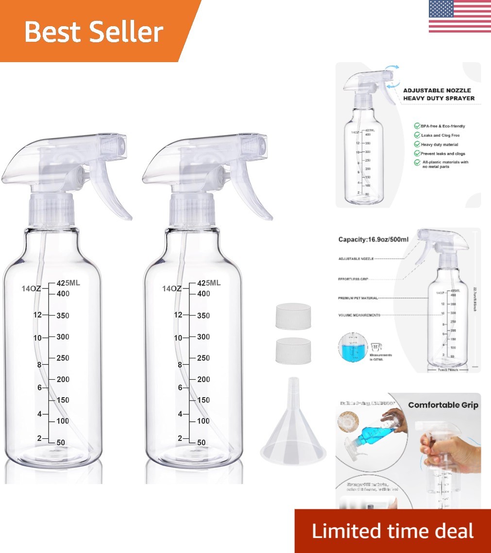 Eco-Friendly 16.9oz Refillable Spray Bottles - 2 Pack for Essential Oils & More