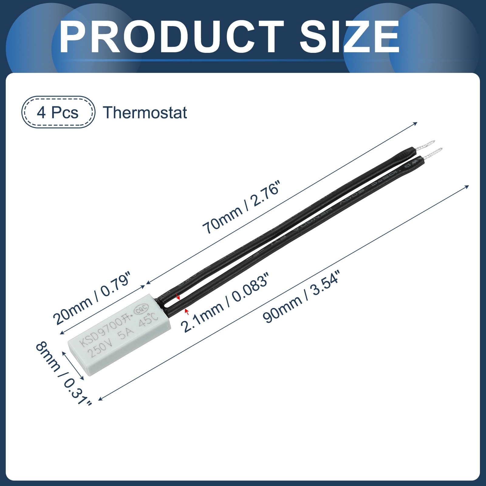 4pcs KSD9700 Thermostat, 45℃ N.O 5A Plastic Temperature Control Switch