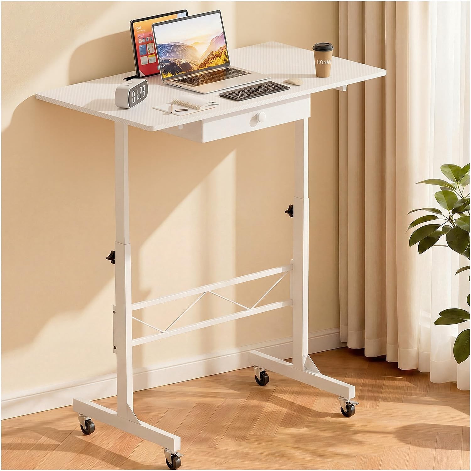 Adjustable Height Portable Standing Desk 30.7"-46.4", Mobile Rolling Computer De