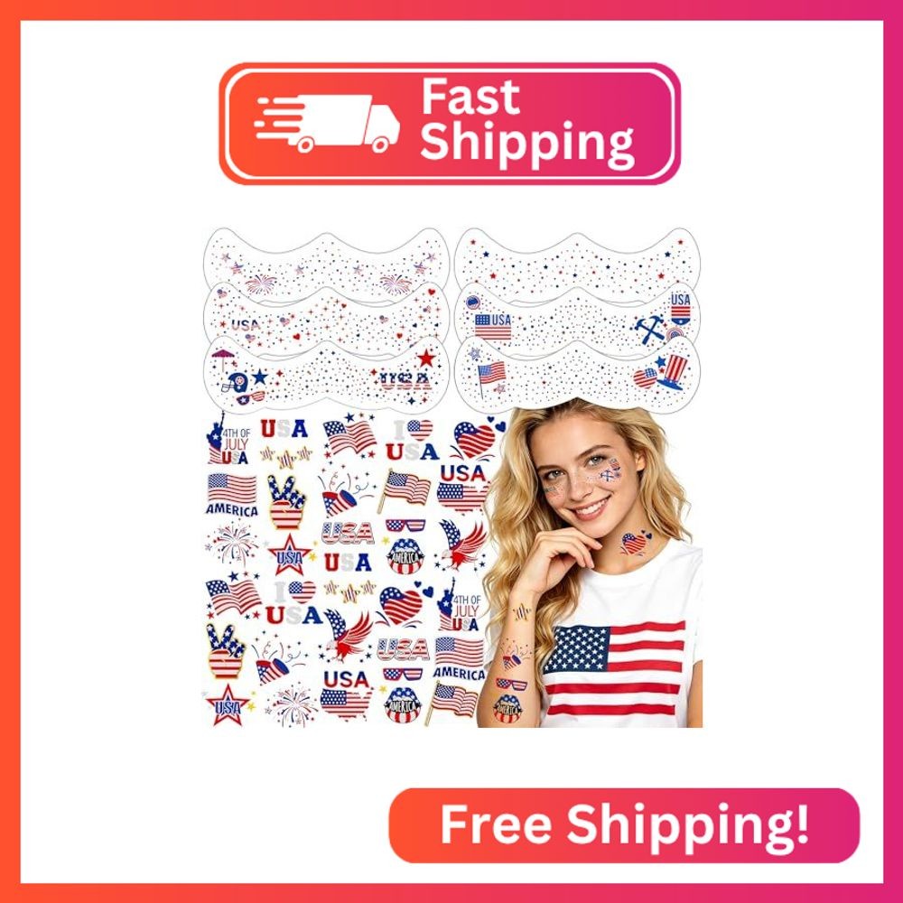 Itscolofy 4th of July Glitter Freckle Tattoos, Patriotic Temporary Tattoos Stick