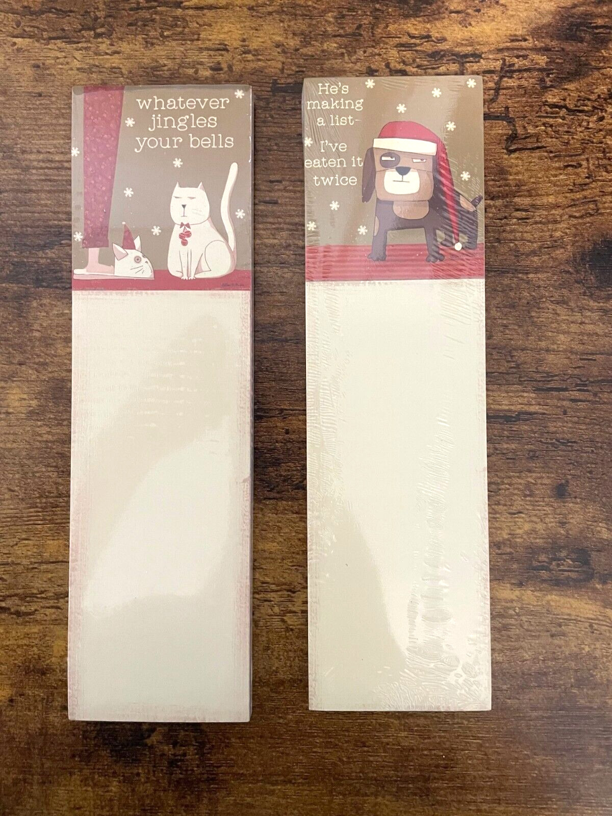 2 Magnetic Note Pads, PBK, Funny Pets, Christmas Theme, 2 1/2" x 9 1/2", New
