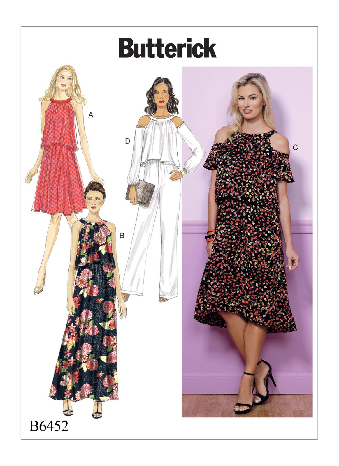 Butterick Pattern B6452 Ms Sleeveless or Cold Shoulder Dress & Jumpsuit ~ w/Opts