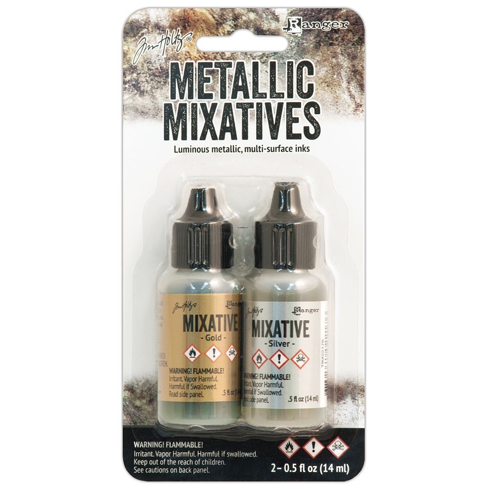 Tim Holtz Alcohol Ink Metallic Mixatives .5oz 2/Pkg-Gold & Silver - 2 Pack