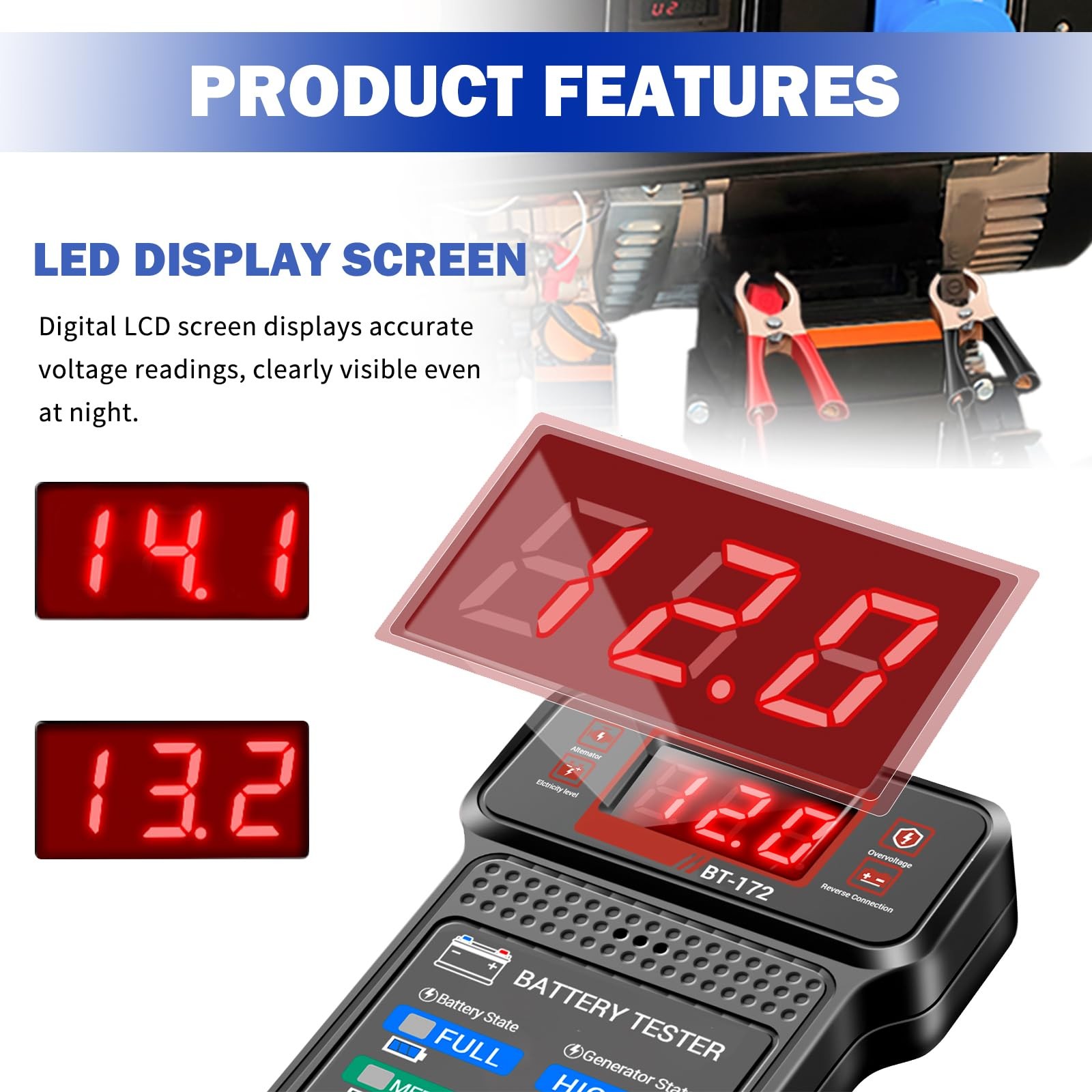 Car Battery Testers with LCD Display & LED Indicators,Battery Load Black