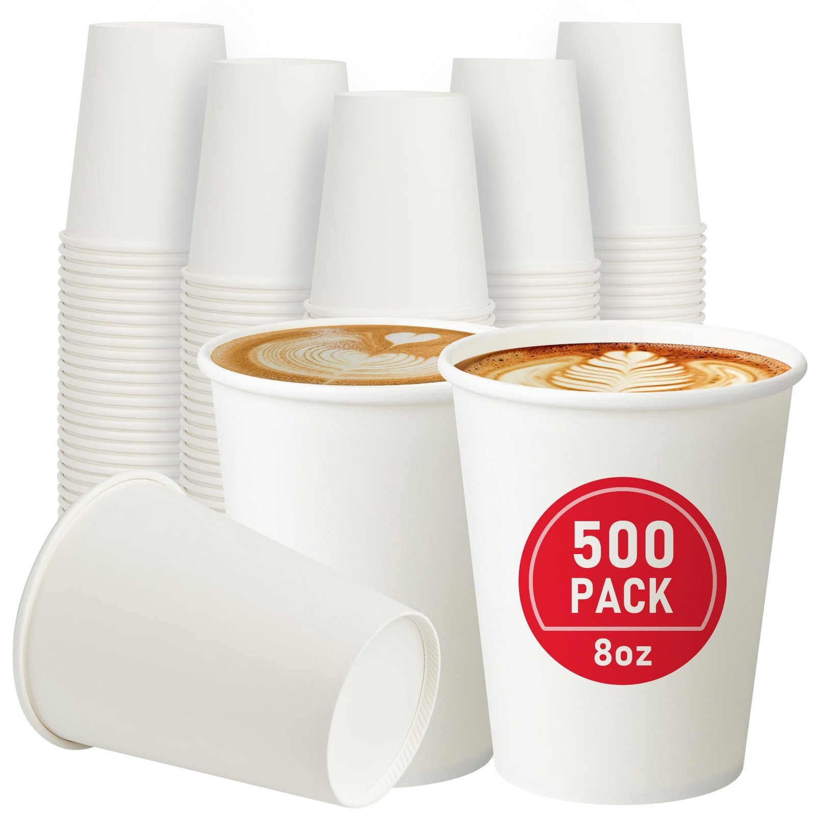 500 Pack 8 oz Paper Cups, Disposable Coffee Cups, White Hot/Cold Beverage Dri...