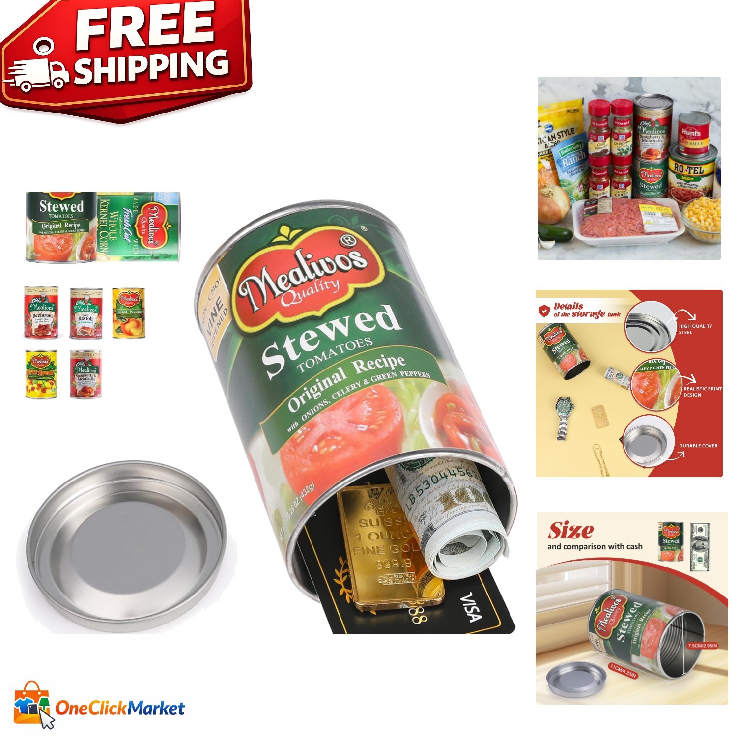Portable Aluminum Diversion Safe Can for Keys, Cash, Jewelry - Stewed Tomatoes