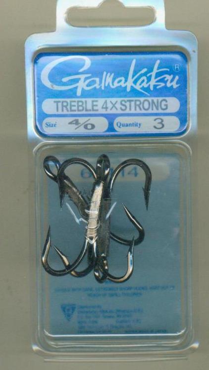 GAMAKATSU NICKLE  4X STRONG 4/0 TREBLE HOOKS 62014  BASS  ROOSTERS PEACOCKS
