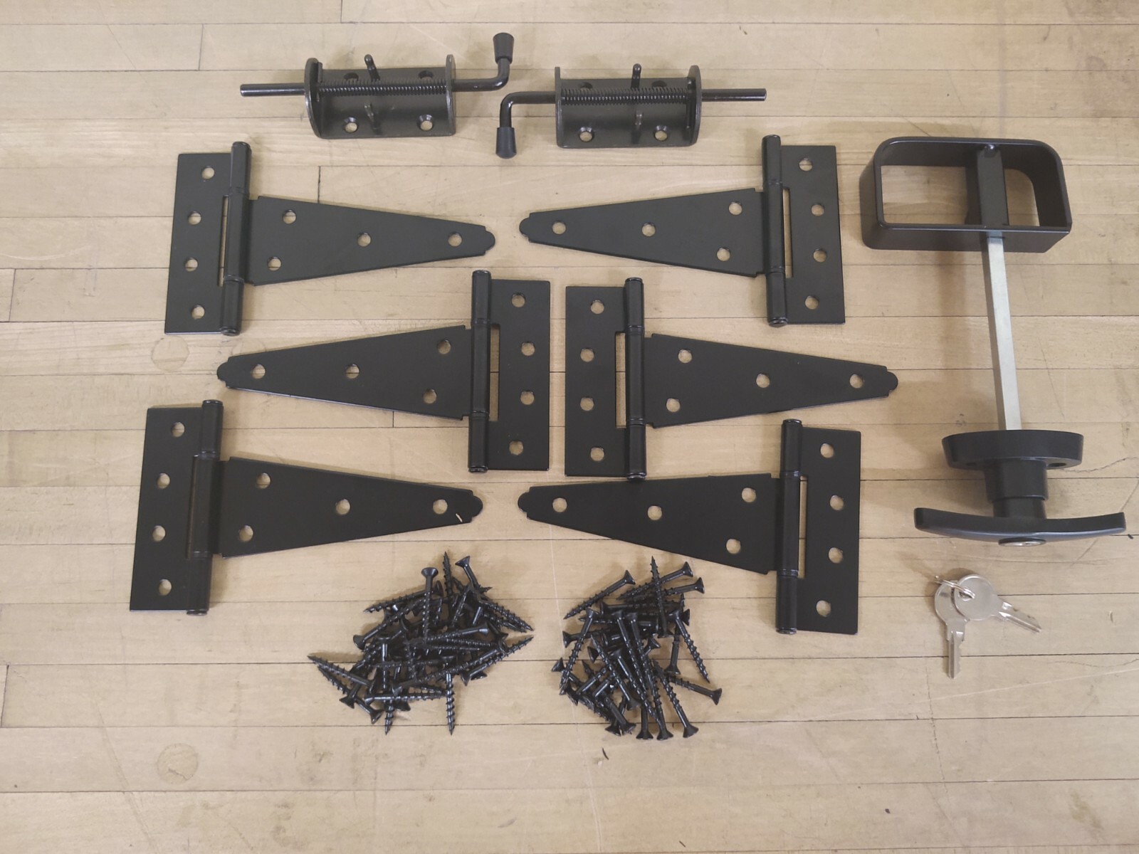 Shed Double Door Hardware Kit--T-handle, barrel bolt 5" hinge--black