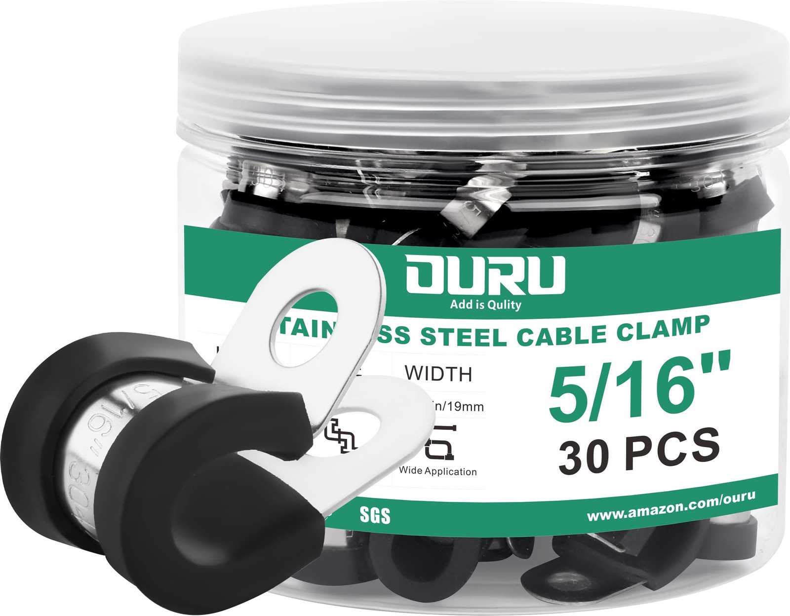 OURU 30pcs 5/16 Inch Stainless Steel Cable Clamps,Rubber - 5/16", Black