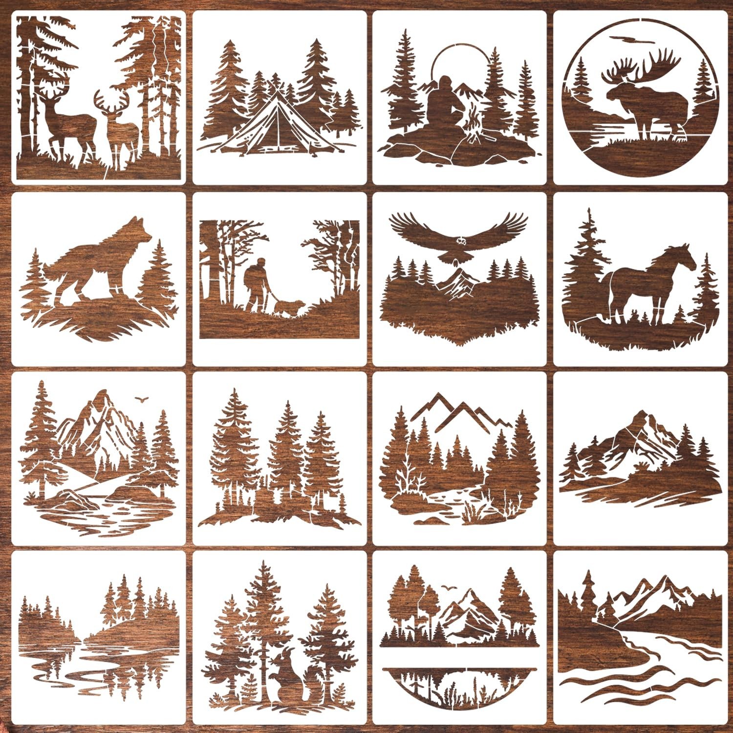 Wood Burning Stencils for Crafts Reusable Forest Wildlife Stencils Mountain S...