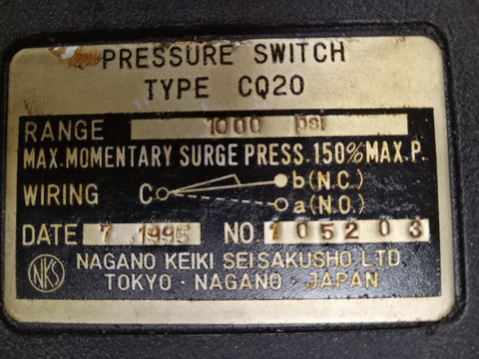 NKS Pressure Switch Type CQ20