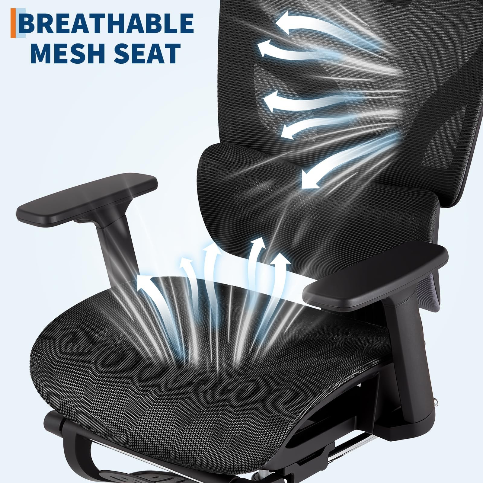 Ergonomic Desk Chair W/ Footrest, Fabric Mesh Computer Chair Adjustable Headrest
