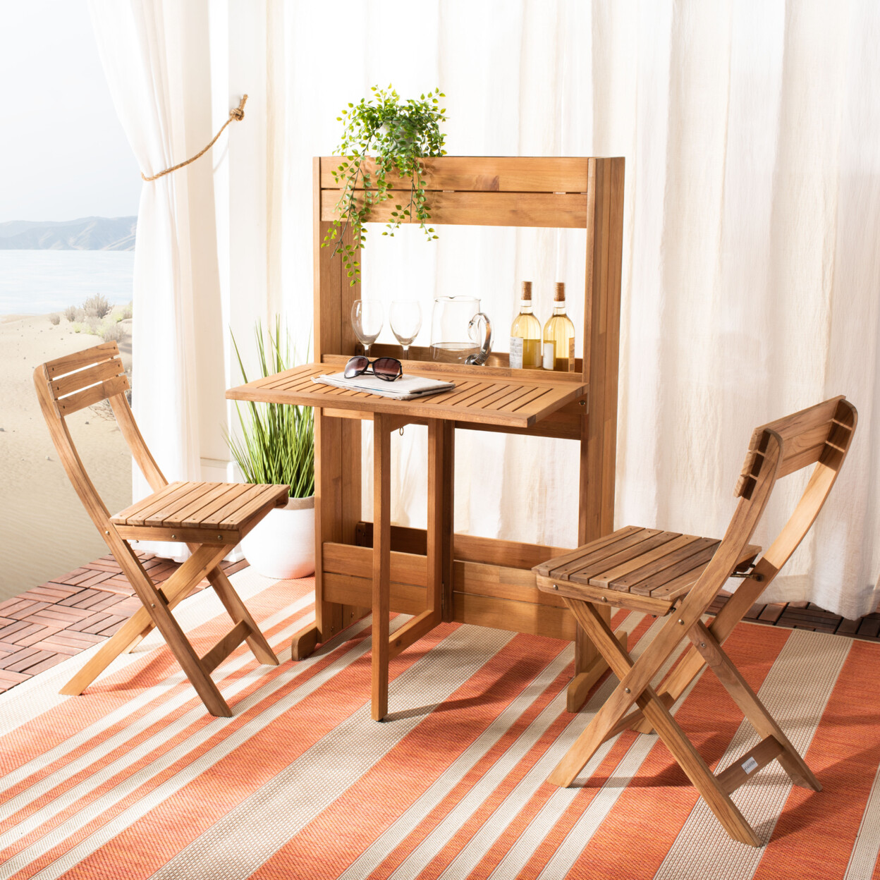 SAFAVIEH Outdoor Collection Barley Flower Shelf 3-Piece Bistro Set | Natural |