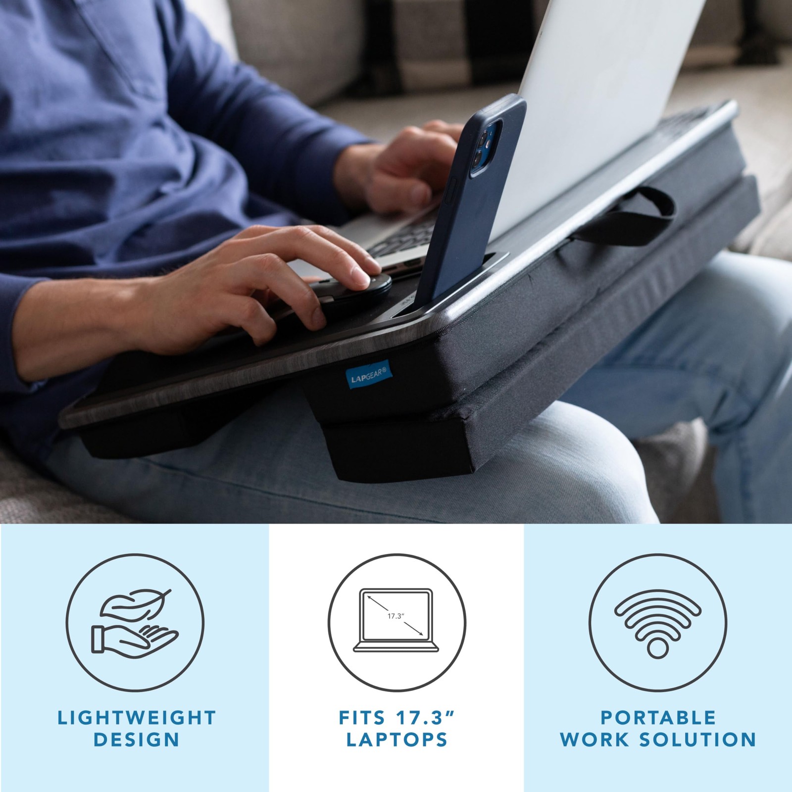 Extra Large Adjustable Lap Desk – Fits Laptops up to 17.3”, Adjustable Cushio...