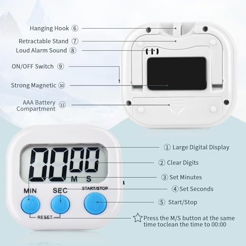 Pack Digital Kitchen Timer Magnetic Digital Timer with 4 Pink,blue,green,white