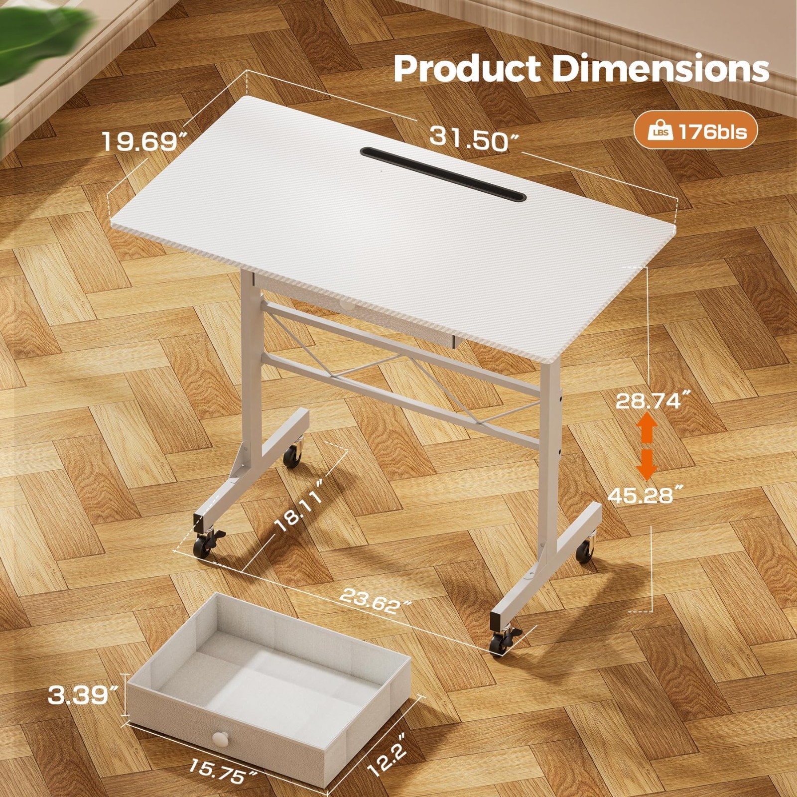 Adjustable Height Portable Standing Desk 30.7"-46.4", Mobile Rolling Computer De
