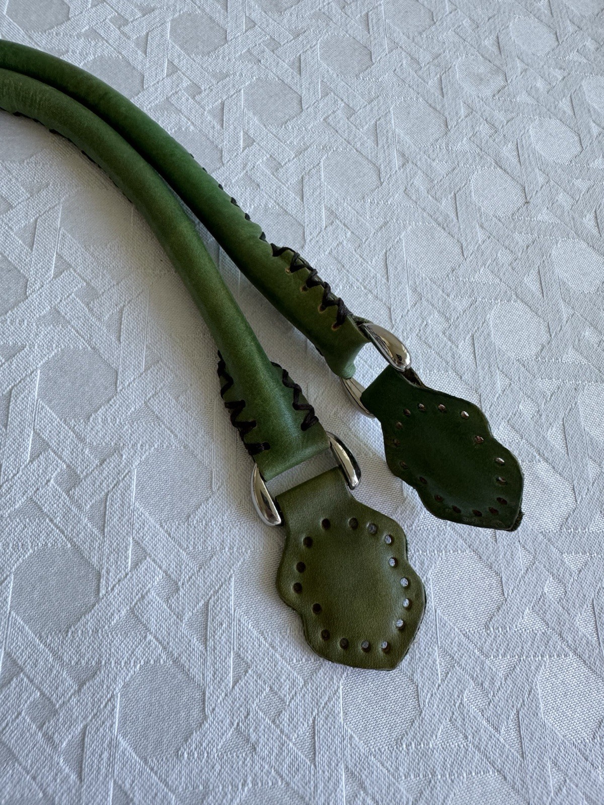 Grayson E Rolled Leather Purse Handles Small Green NEW