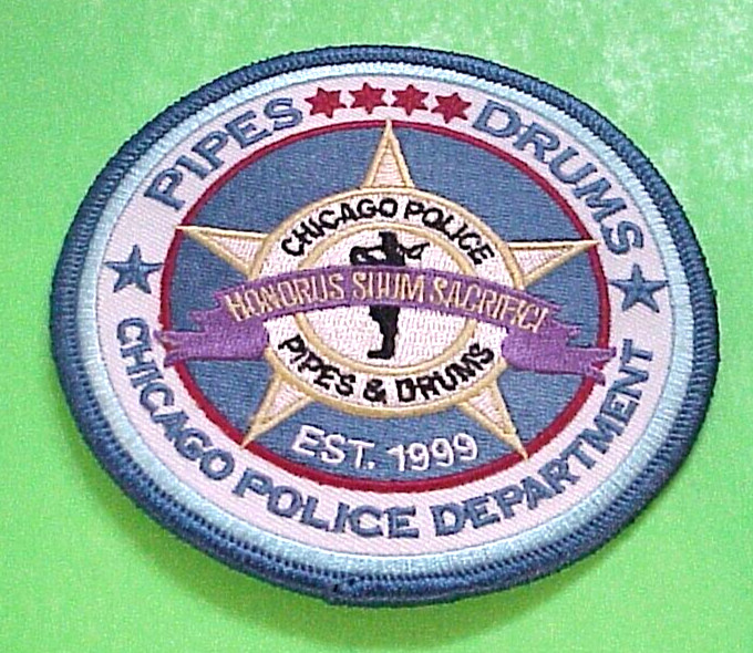 CHICAGO  ILLINOIS  PIPES AND DRUMS EST. 1999 IL  4" POLICE PATCH  FREE SHIPPING!