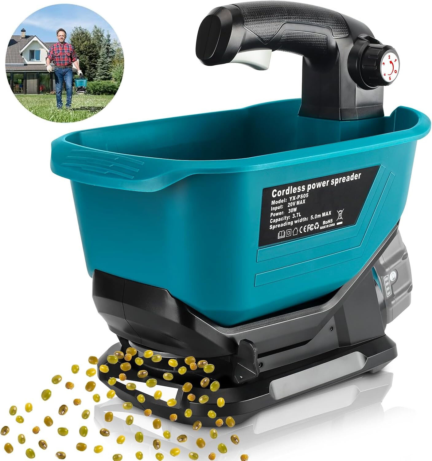 Handheld Seed & Fertilizer Spreader for Makita 18V Battery for Salt and Ice Melt