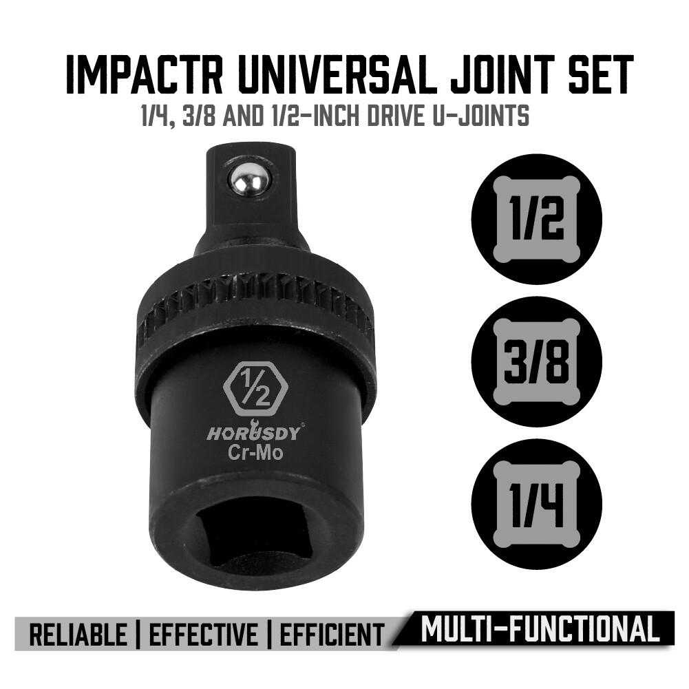 3pc Universal Impact Joint Socket Adapter Set 1/4" 3/8" 1/2" Drive U-Joints