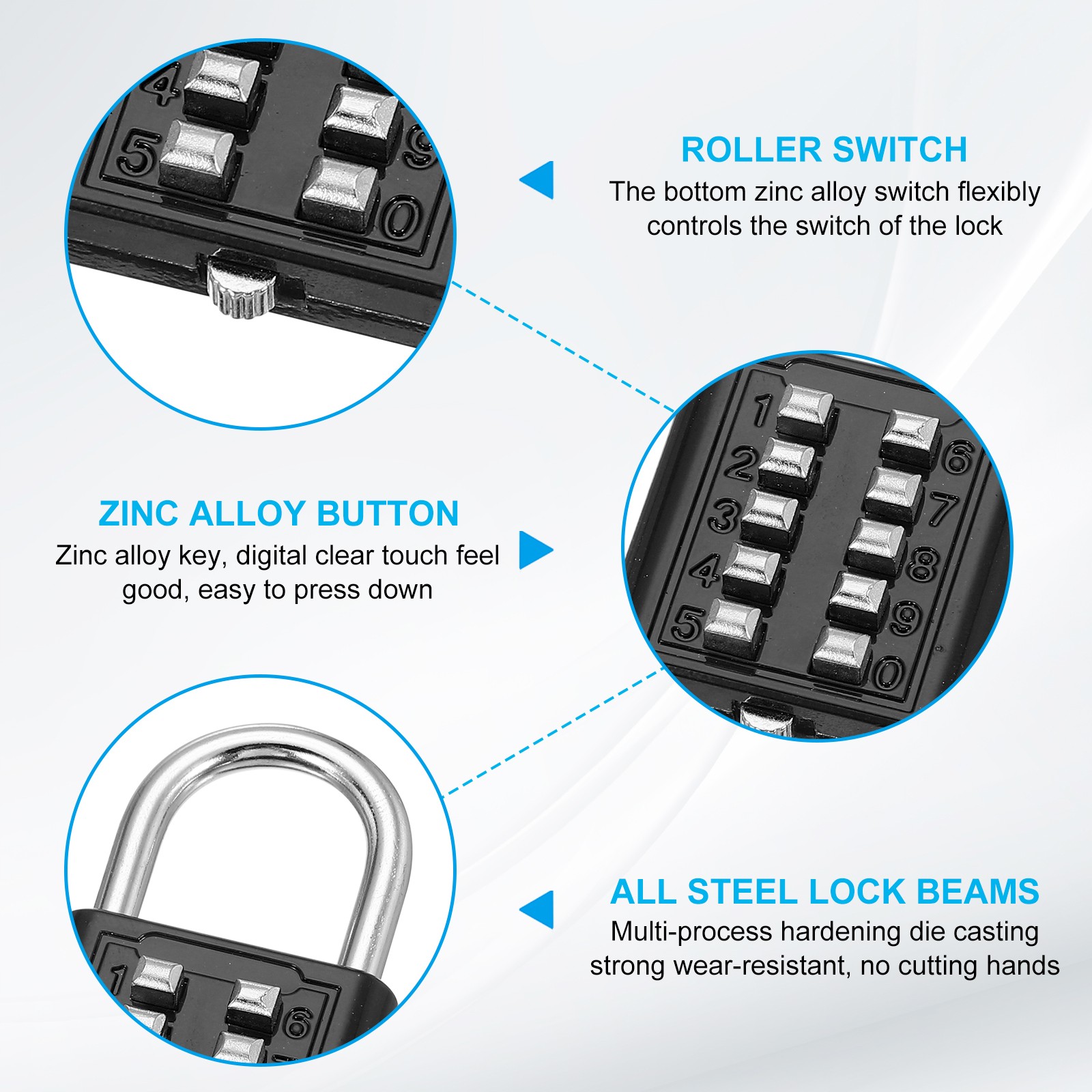Push Button Combination Padlock 10-Digit 5-Position Lock Black