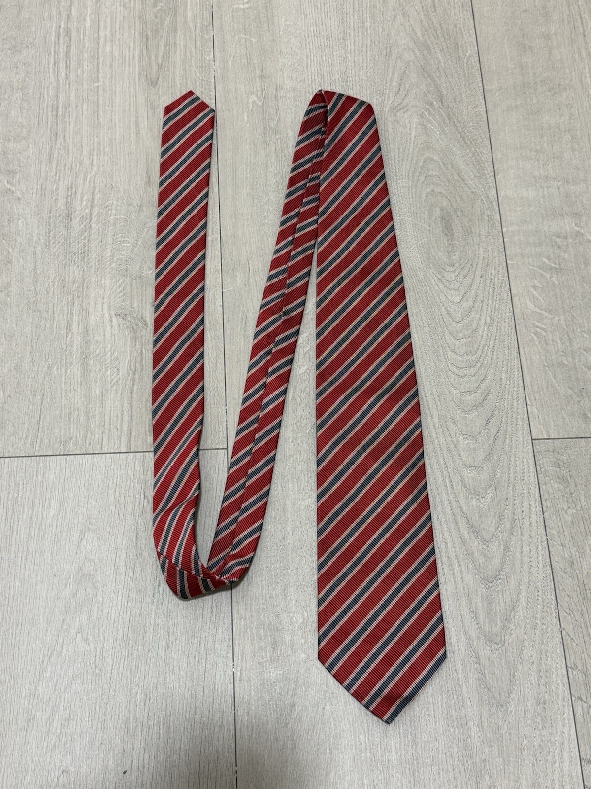 DDP Etro Milano Italian Silk Cotton Striped Tie Red Blue Classic