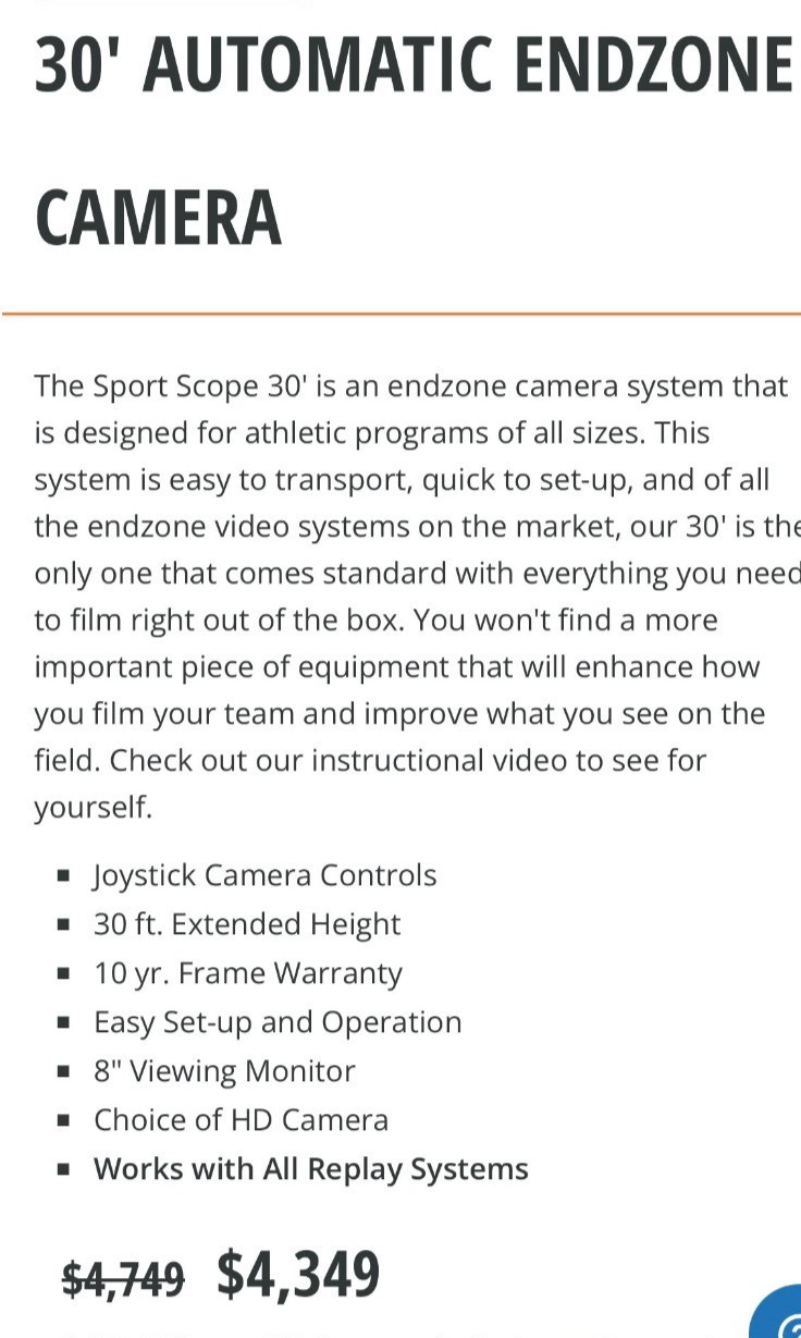 Sportscope 30' Automatic Endzone Camera Sysytem W/Tripod, Remote & Carry Case