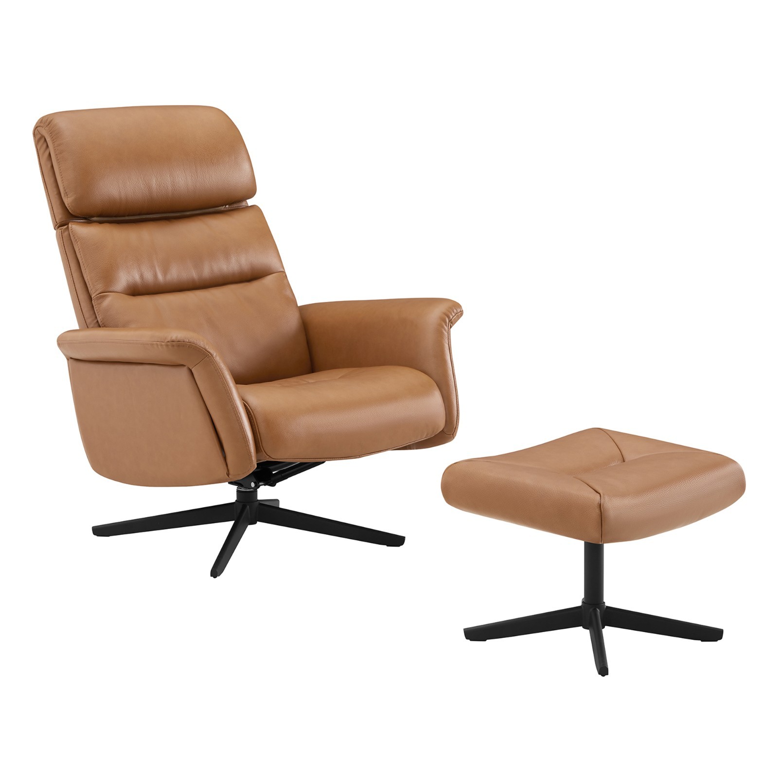 CHITA Genuine Leather Self-Weight Reclining Swivel Chair w/Adjustable Headrest