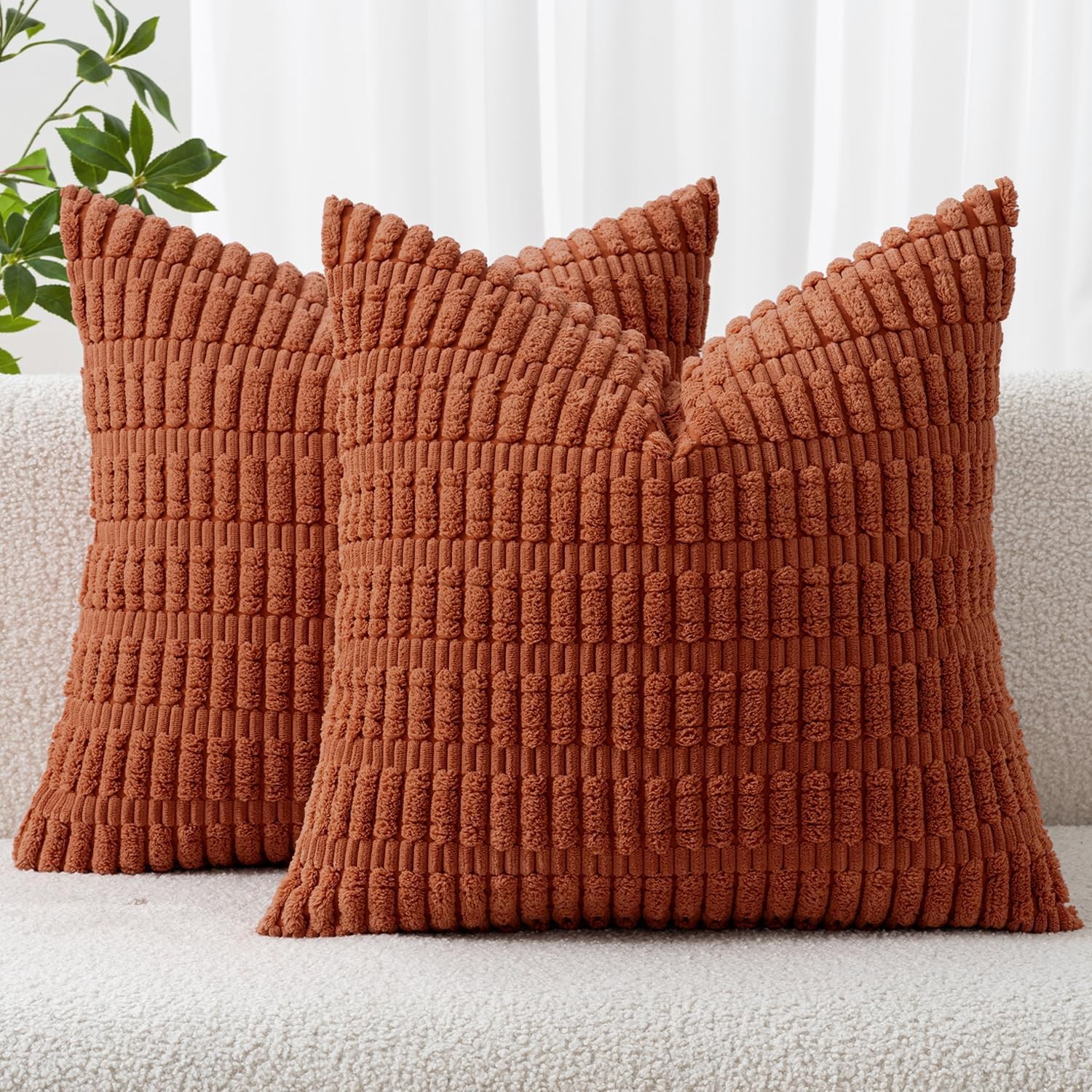 MIULEE Fall Pack of 2 Corduroy Decorative Throw 18" x (Pack 2), Rust
