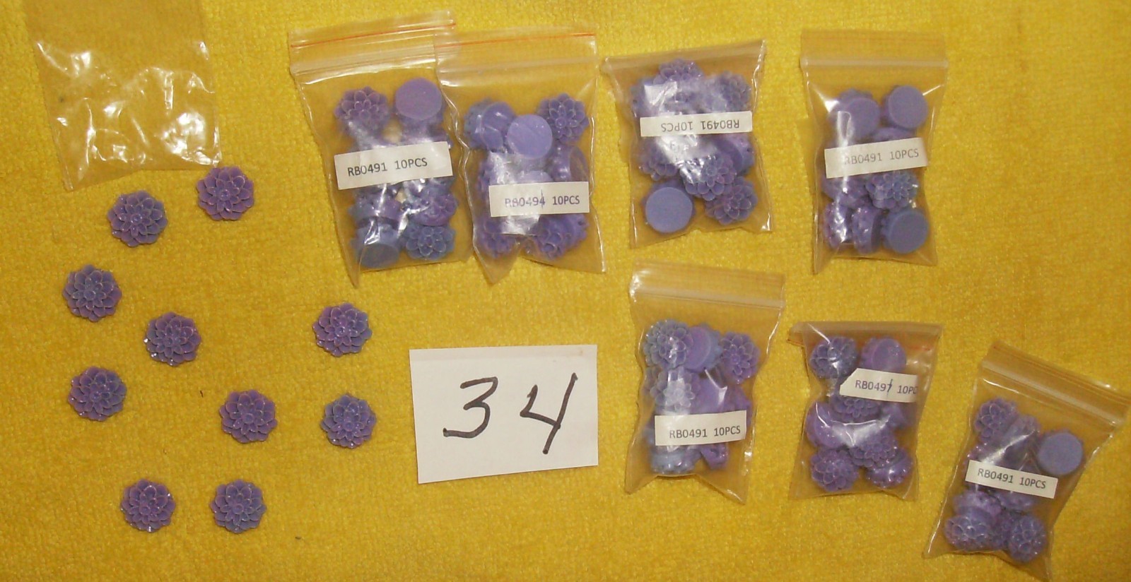 80 PC GLUE-ON VIOLET PURPLE FLOWERS CRAFS RESIN NEW SALE #34