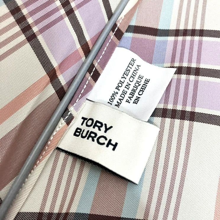 Tory Burch Folding Umbrella Check Pattern Sun/Rain Neutral Multi Nylon