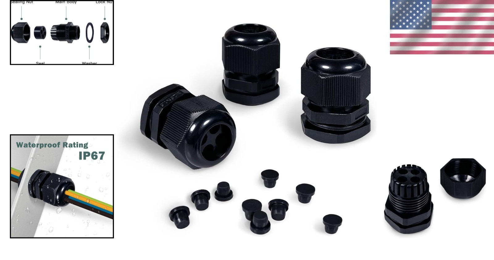 Waterproof Multi-Hole Nylon Cable Glands for Electrical Enclosure 4 Holes 3pcs