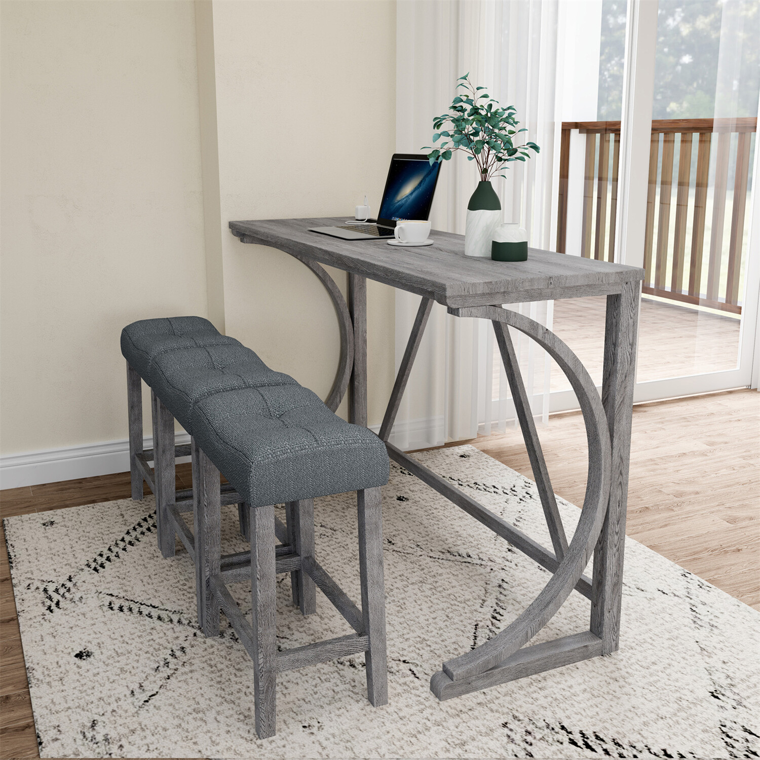 4 Piece Bar Table Set Counter Height Kitchen Dining Table with 3 Bar Stools US