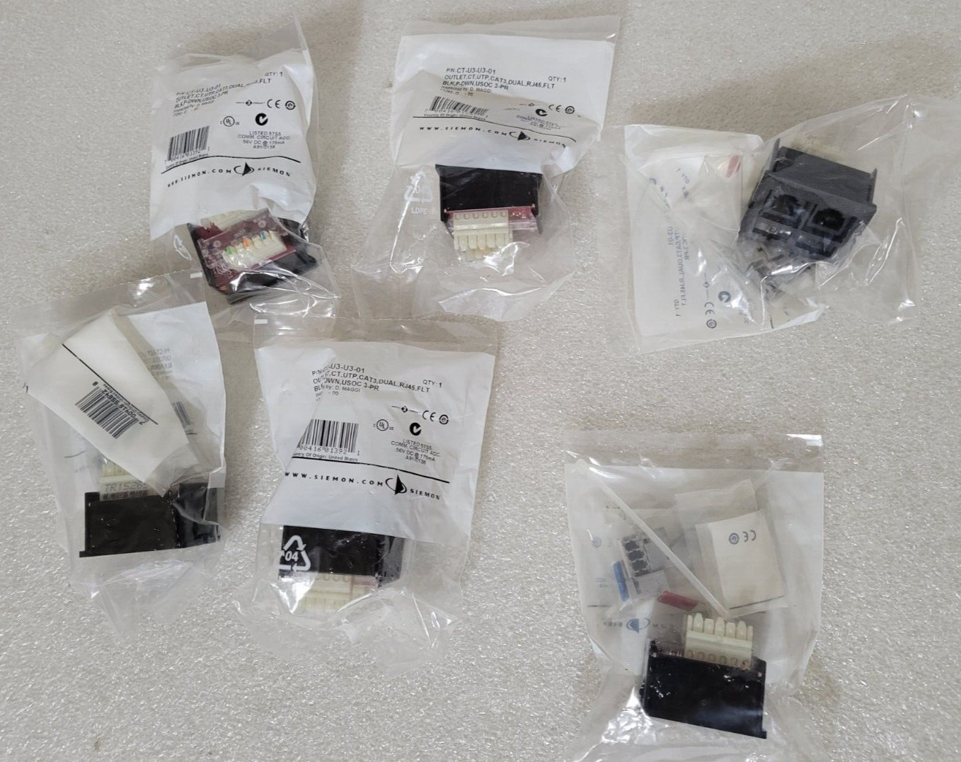 Lot of 6 Siemon CT-U3-U3-01 Dual CAT3 RJ45 Outlet 3 Pair USOC Black 2 Port