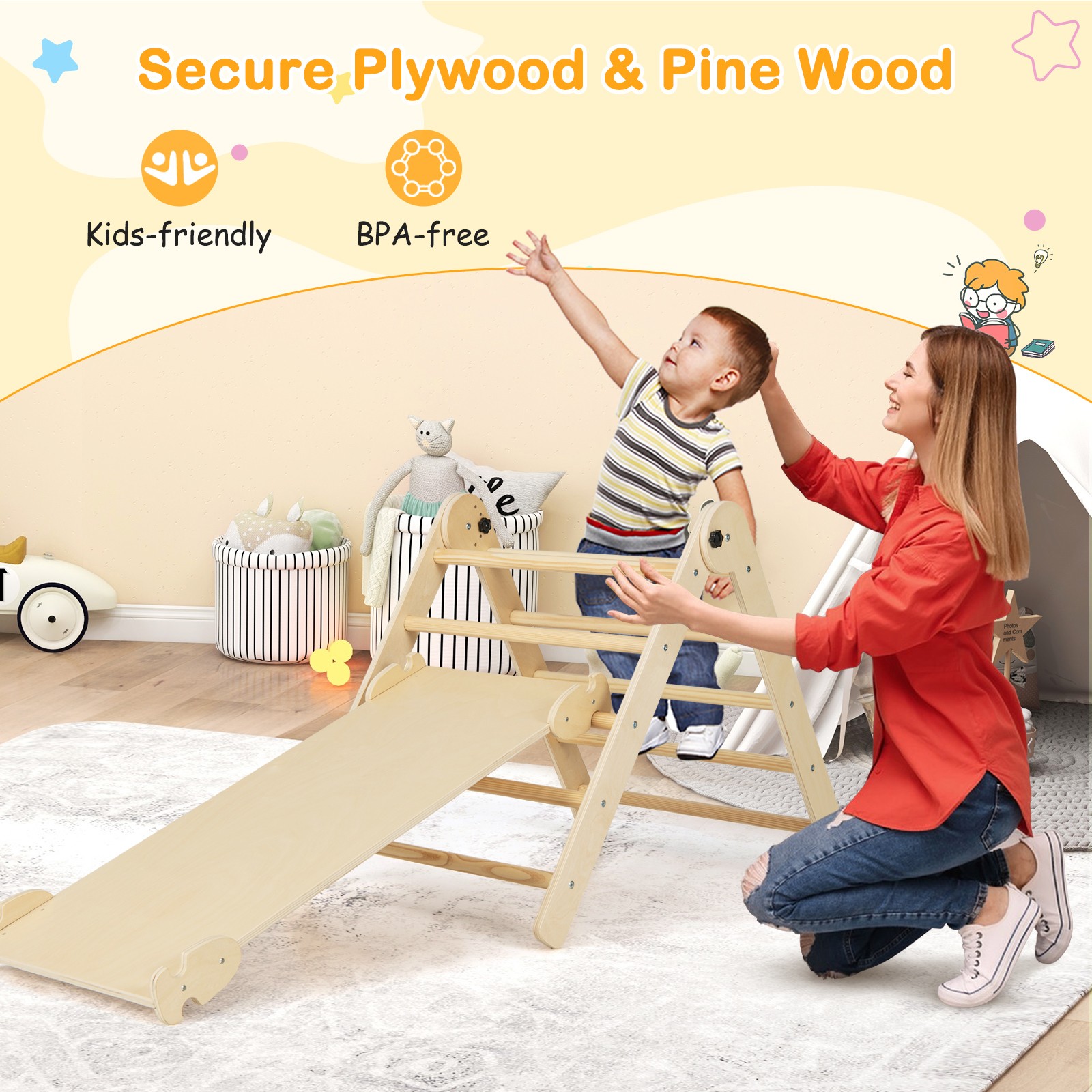 3-in-1 Triangular Climbing Toys Foldable & Height-adjustable Triangle Set