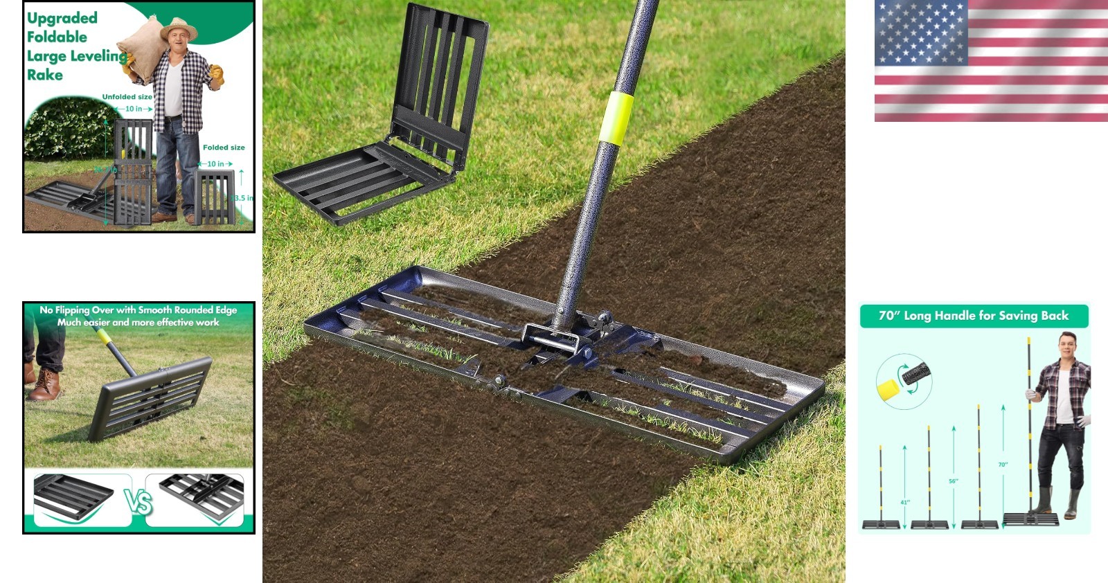 Compact & Versatile Lawn Level Rake with 56 Inch Adjustable Long Handle Design