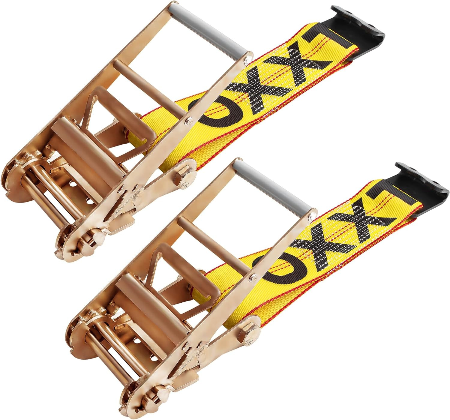 Heavy Duty 4" Ratchet Straps with Flat Hook - 6600Lbs WLL, 2 Pack