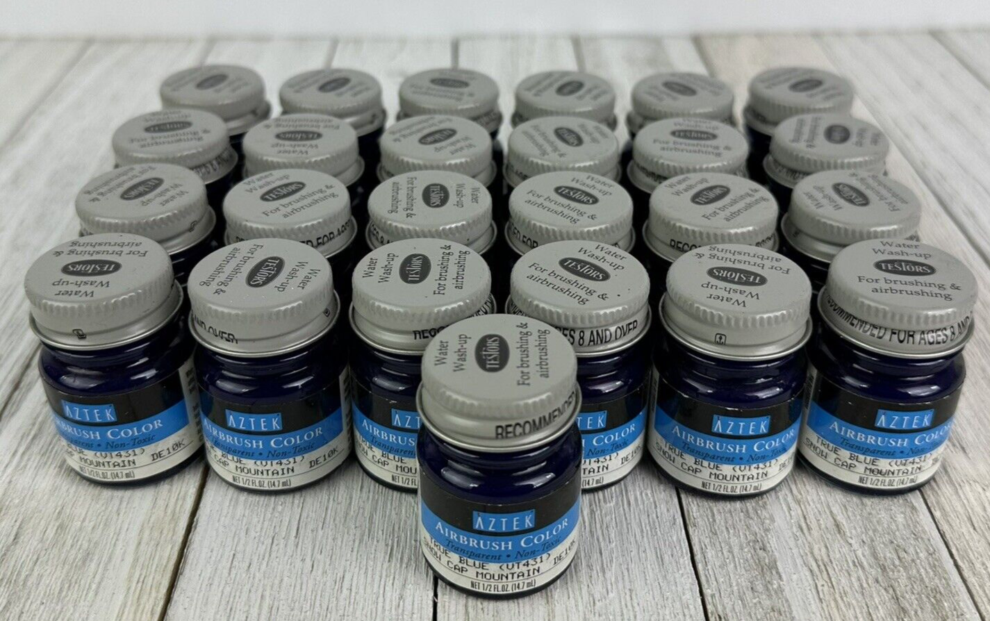 RARE Vintage Aztek Testors Airbrush Paint True Blue Snow Cap Mountain Lot 1/2 oz