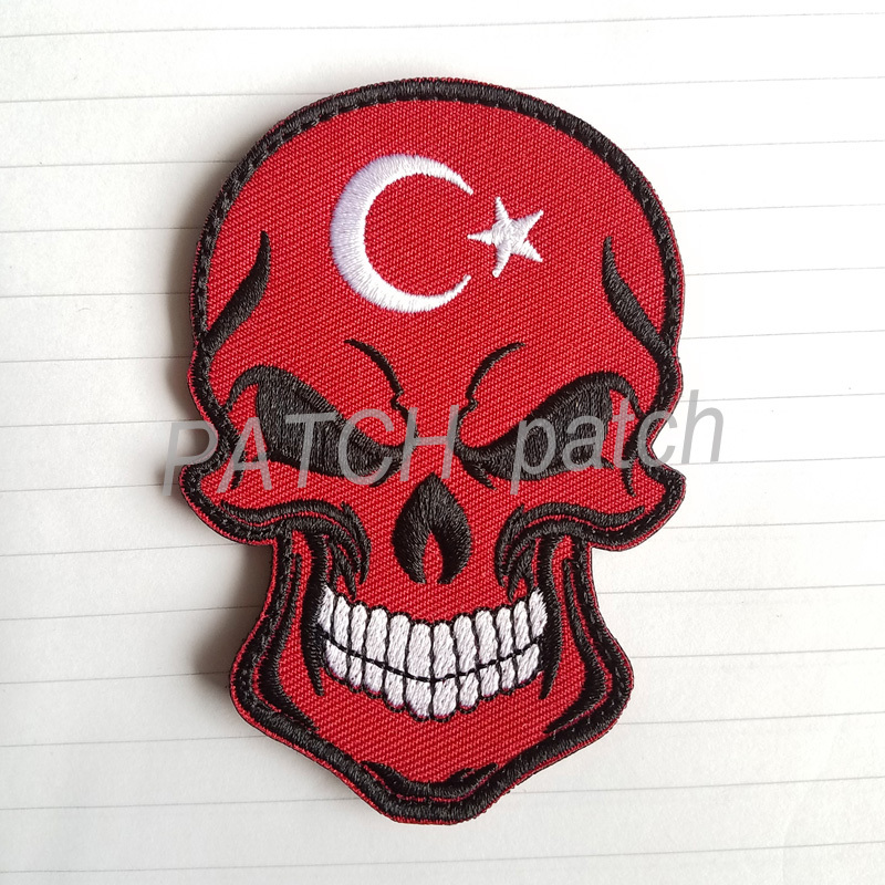 TURKEY FL SKULL TURKISH ARMY TACTICAL MILITARY BADGE HOOK LOOP PATCH RED/J