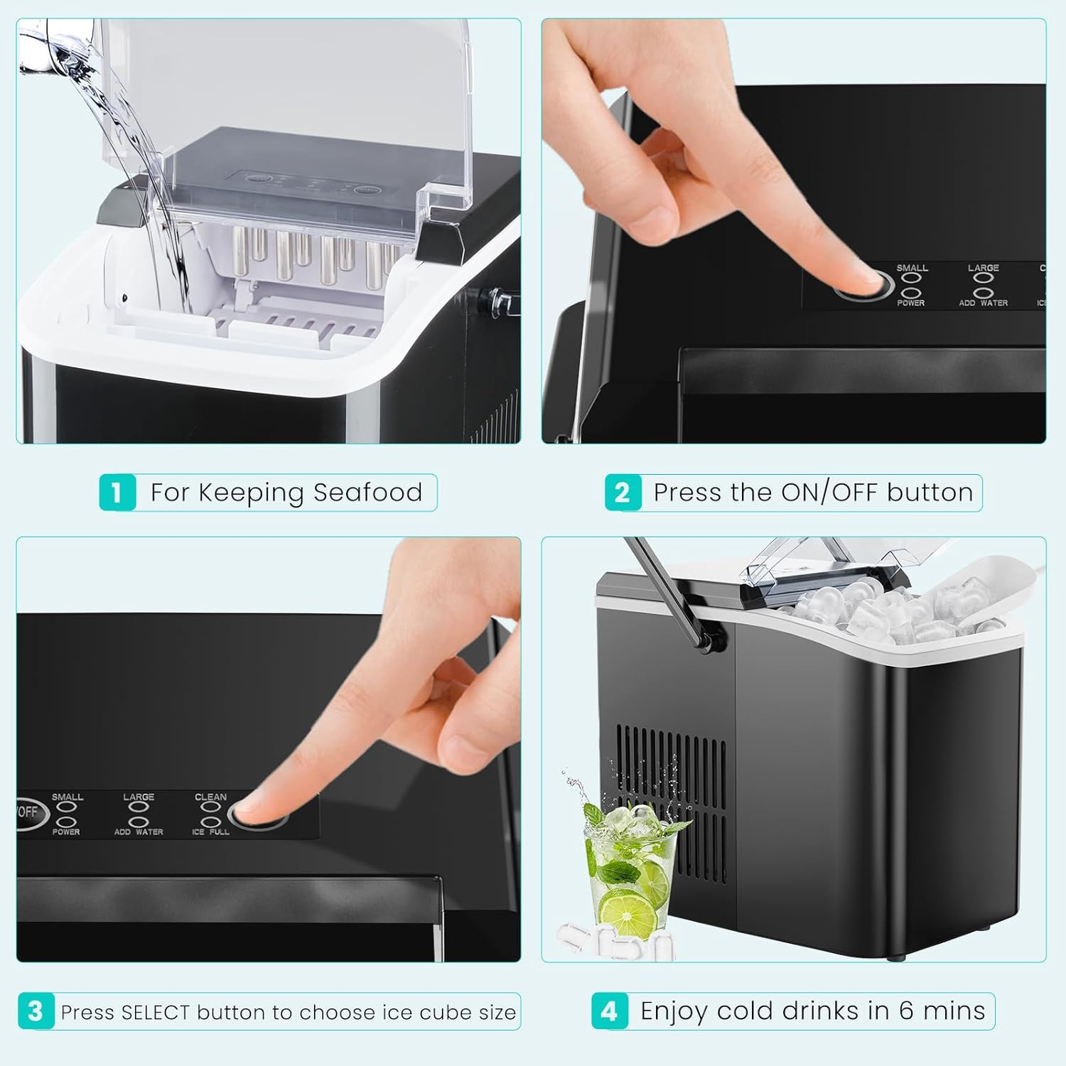 Ice Maker Machine with Handle,26Lbs in 24Hrs,9 Ice Cubes in 6 Mins,Auto-Cleaning