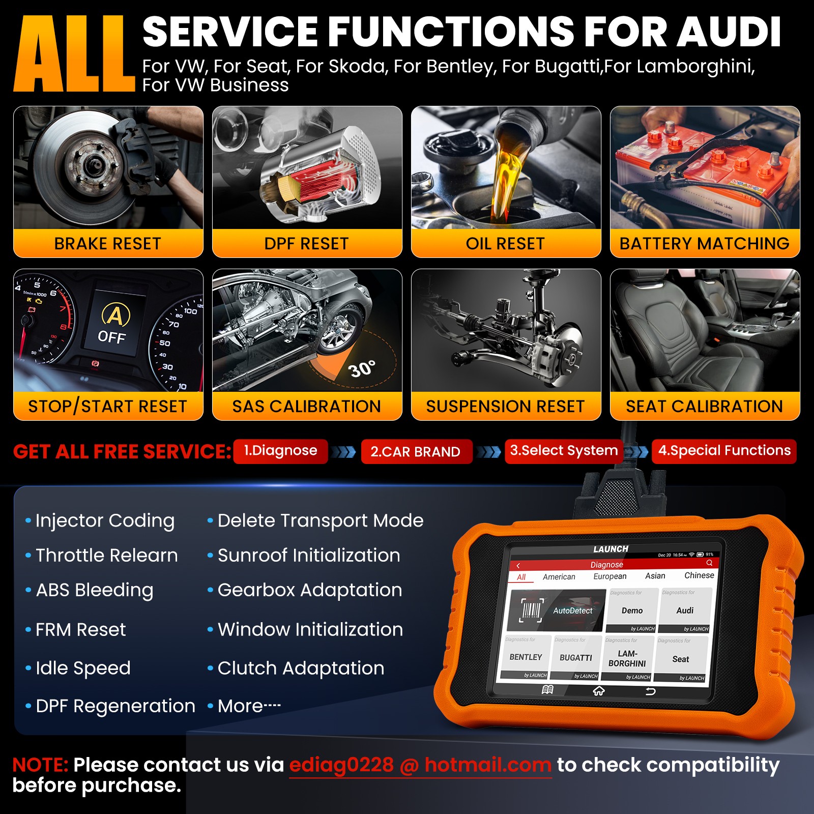 LAUNCH Creader Elite 2.0 for VW Audi Car OBD2 Scanner Diagnostic Key Programming