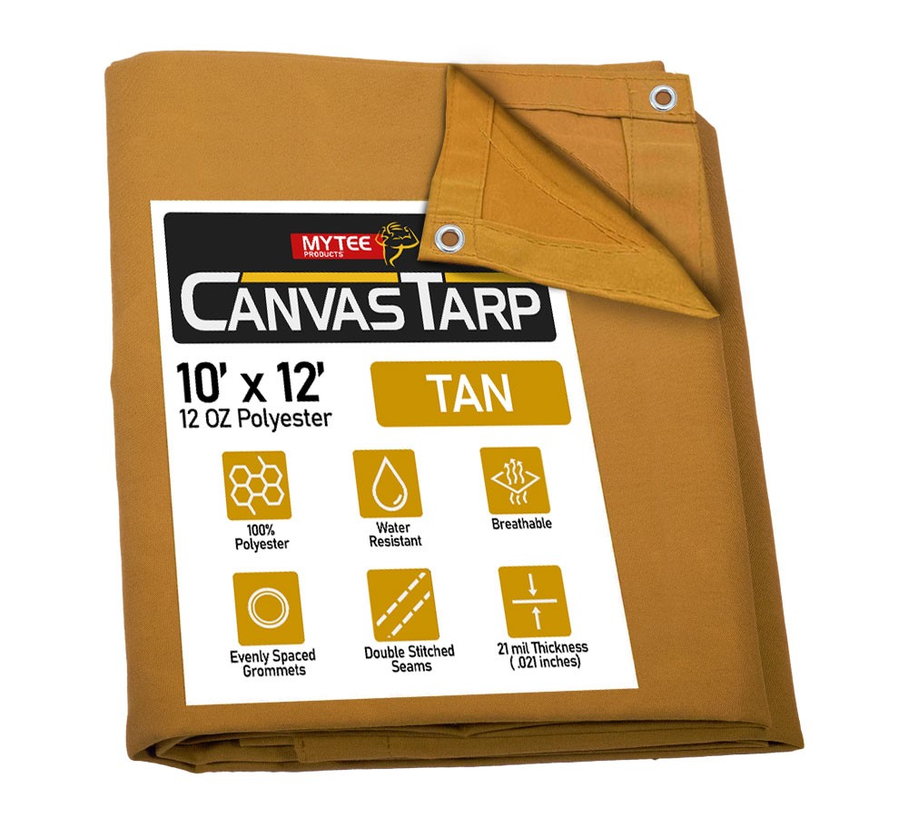 10' x 12' Tan Canvas Tarp 12oz Heavy Duty Water Resistant