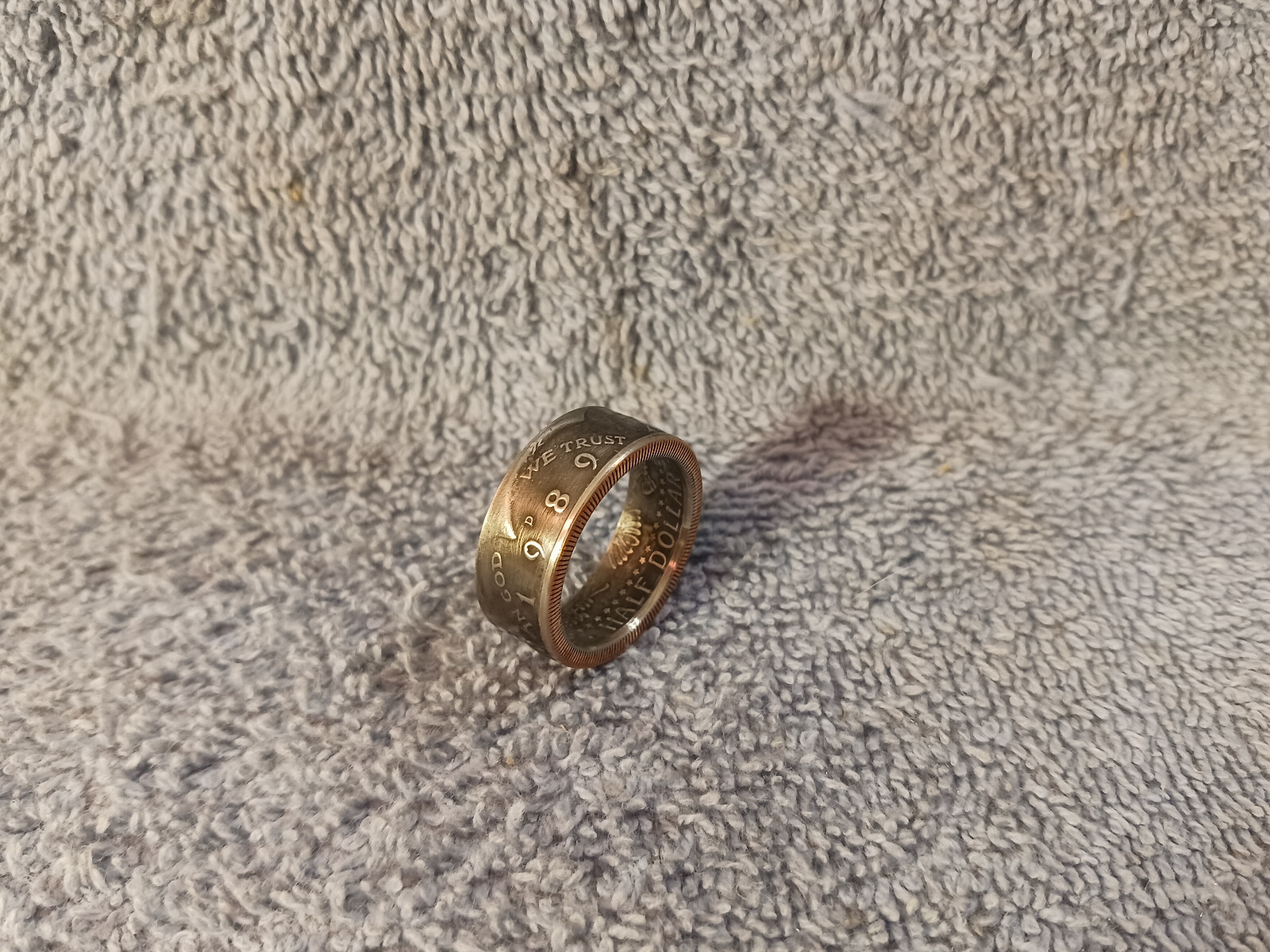 1989 Kennedy Half Dollars  size 10 -1/2  coin ring  handmade mixed metals  (B)