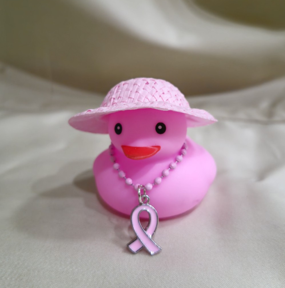 Breast Cancer Awareness Rubber Duck, Straw Hat Pink Ribbon Dashboard Decor Gift