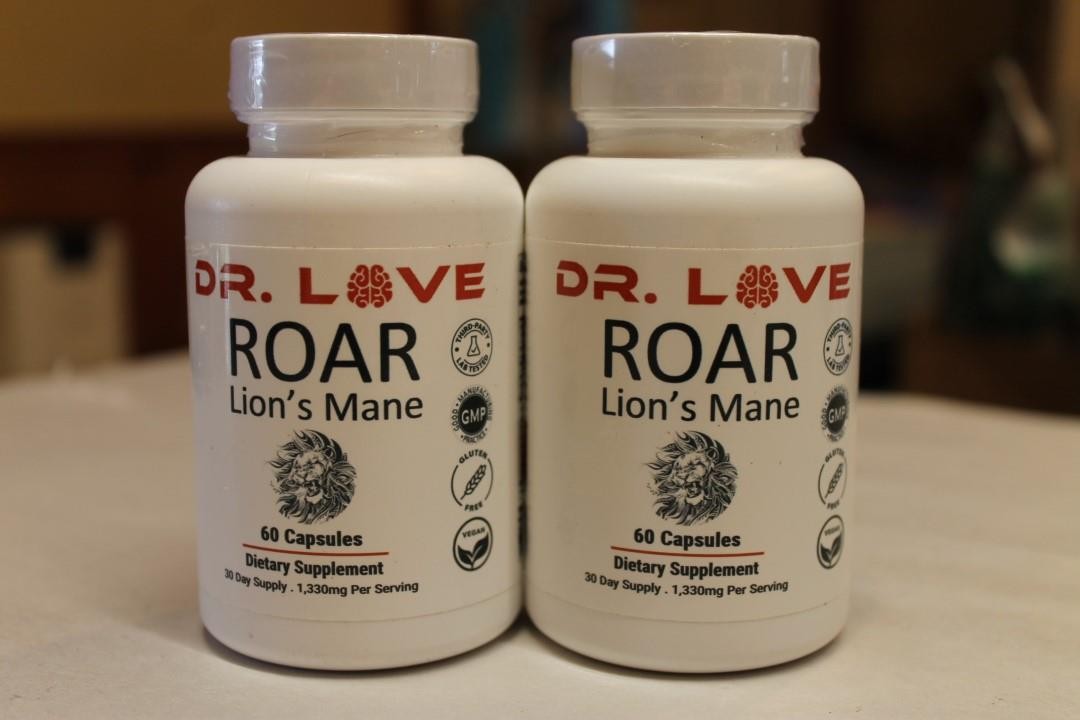 Lot of 2 Dr. Love ROAR Lion's Mane Cognitive Suppliment Vegan 60 Caps 01/27 NEW^